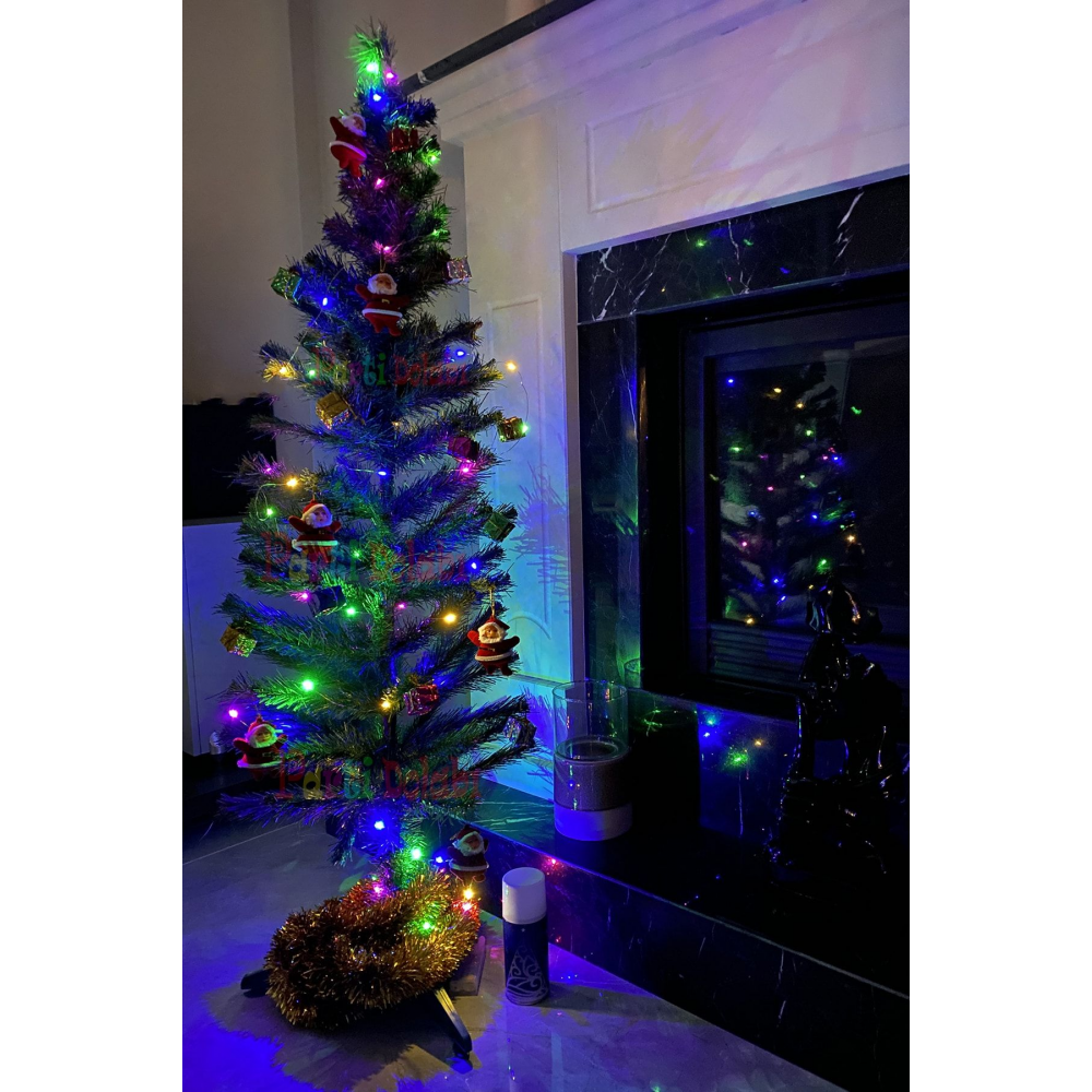 120 Cm Yılbaşı Çam Ağaç Seti 5 Metre Peri Led Işıklı Ve Yılbaşı Süsleri Paketi, Kar Spreyi