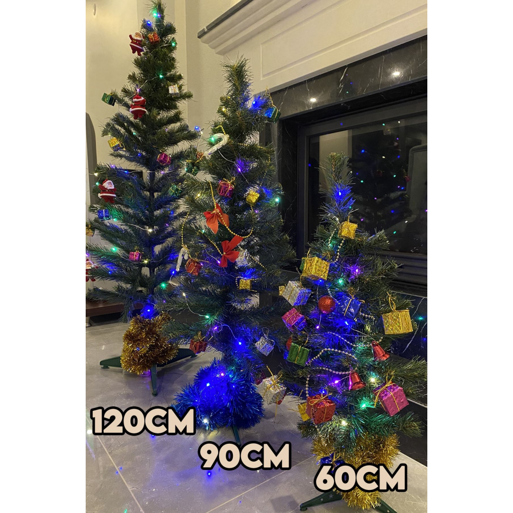 120 Cm Yılbaşı Çam Ağaç Seti 5 Metre Peri Led Işıklı Ve Yılbaşı Süsleri Paketi, Kar Spreyi
