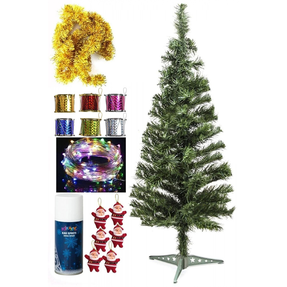 90 cm Yılbaşı Çam Ağaç Seti ve Yılbaşı Süsleri Paketi , Yılbaşı Işığı, Kar Spreyi