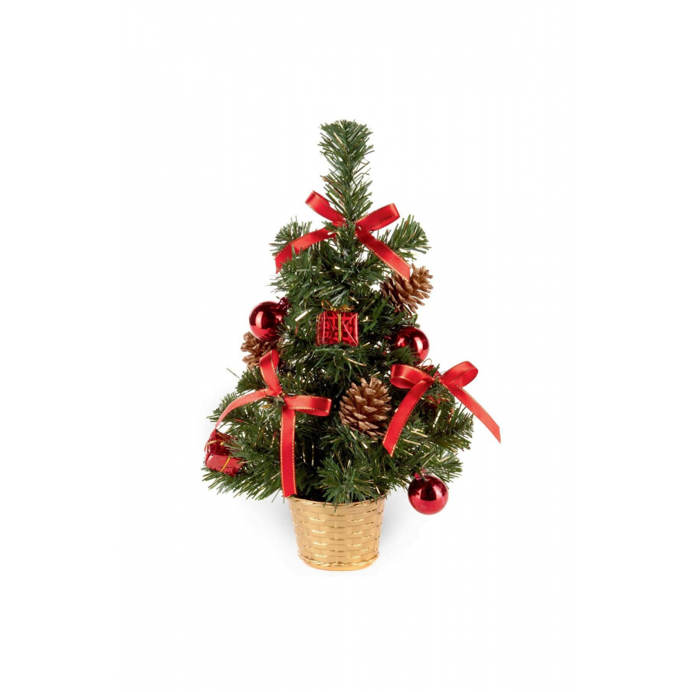 Süslemeli 30 cm Çam Ağacı - Süslü Çam Ağacı - Yılbaşı Çam Ağacı