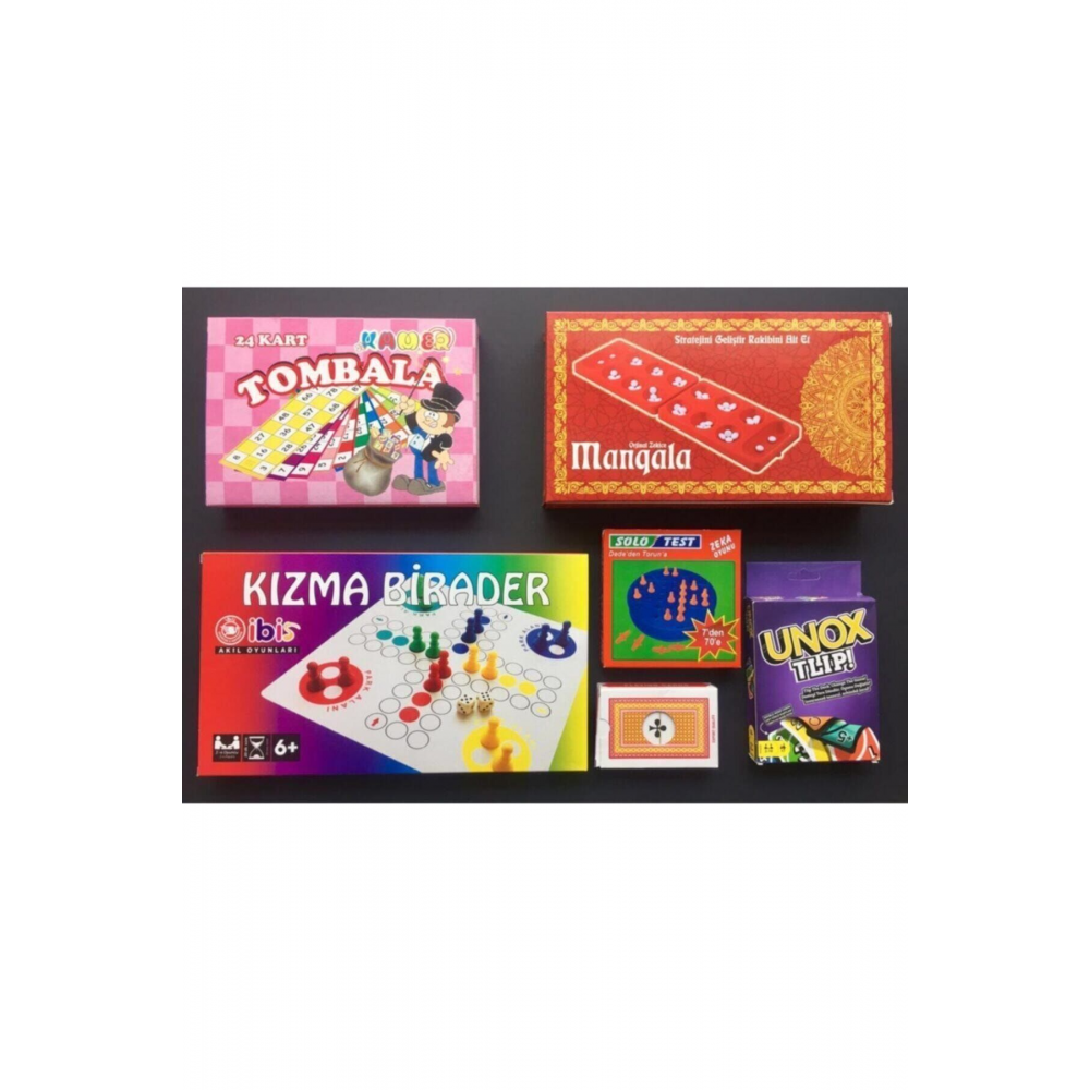 Yılbaşı Seti 6'lı Eğlenceli Oyunlar Tombala Kızmabirader Mangala Solotest Iskambil Unox
