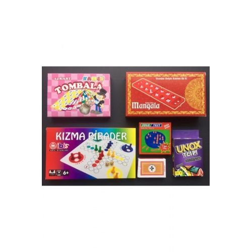 Yılbaşı Seti 6'lı Eğlenceli Oyunlar Tombala Kızmabirader Mangala Solotest Iskambil Unox