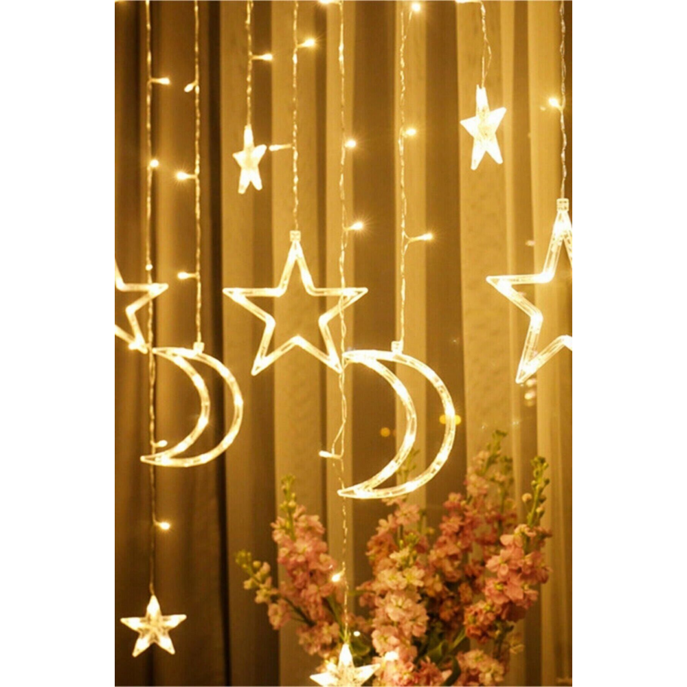 Dekoratif Süsleme Işığı Ay Yıldızlı Peri Led Perde Süsleme Işığı 3 Metre Yılbaşı Doğum Günü Işık