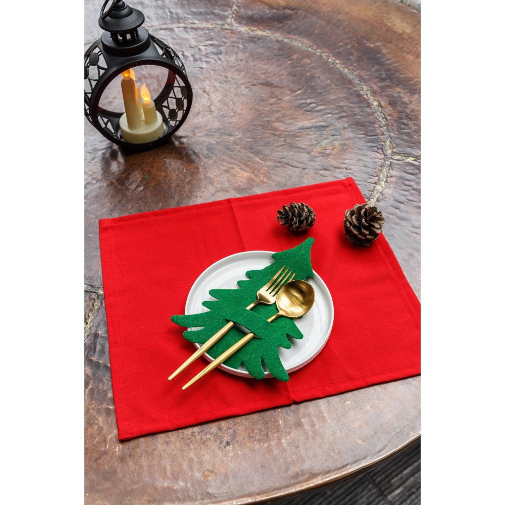 Yeşil 6 Adet Dekoratif Çam Ağacı Kaşıklık  - Yılbaşı Dekor