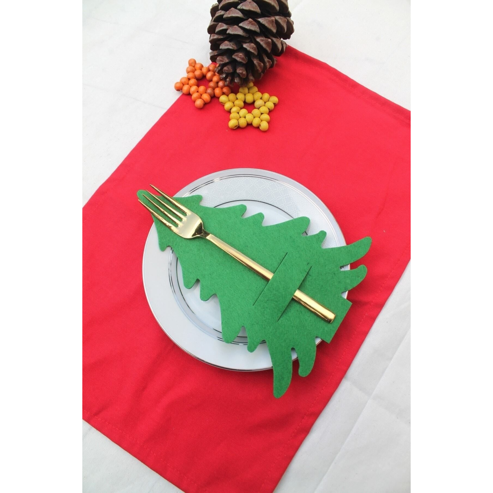 Yeşil 6 Adet Dekoratif Çam Ağacı Kaşıklık  - Yılbaşı Dekor