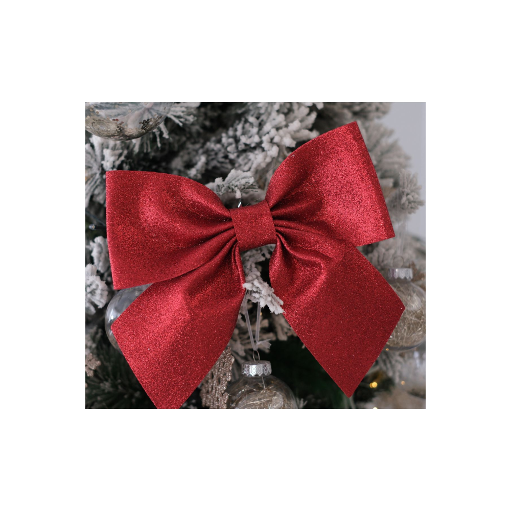 Kırmızı Simli Eva Fiyonk Dekor Yılbaşı Çam Ağacı Süs 25 X 25cm.