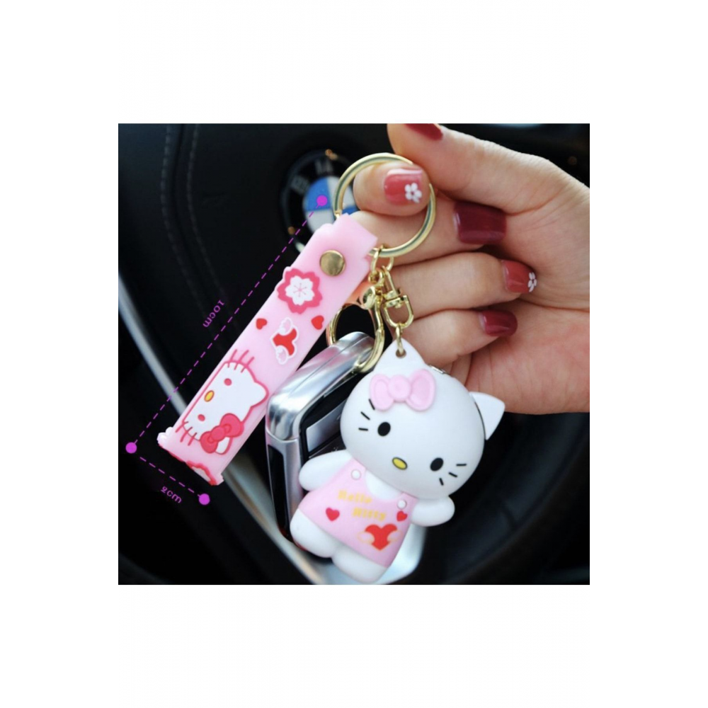 Hello Kıtty Şeklimde Minik Rüzgar Geçirmez Plastik Gövdeli Anahtarlıklı Pembe Alevli