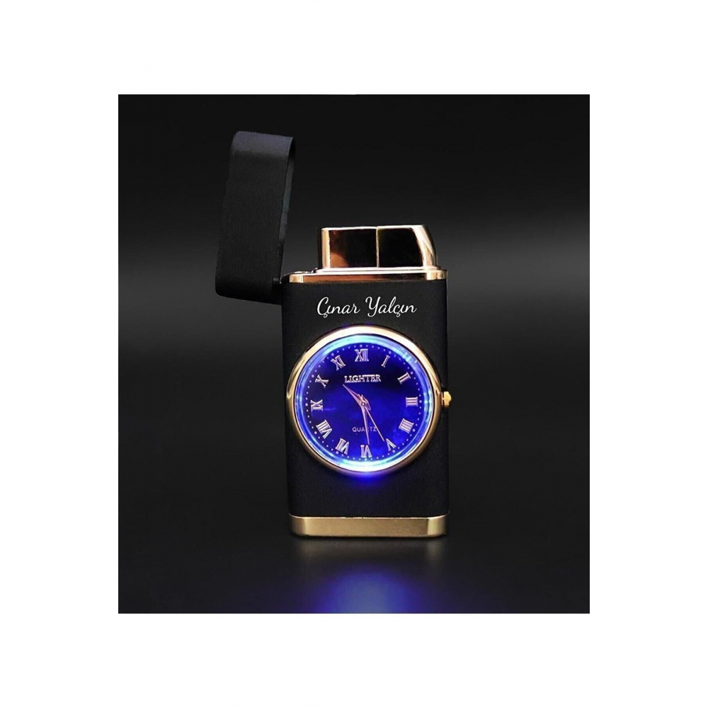 Kişiye Özel Lüks Saatli Pürmüzlü Gazlı Çakmak