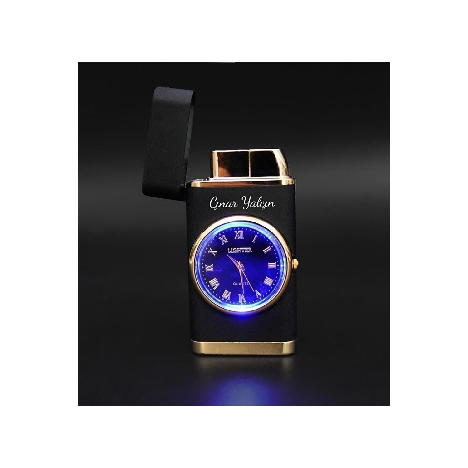 Kişiye Özel Lüks Saatli Pürmüzlü Gazlı Çakmak