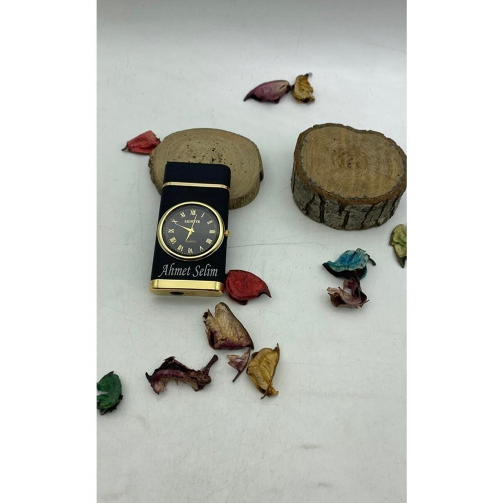 Kişiye Özel Lüks Saatli Pürmüzlü Gazlı Çakmak