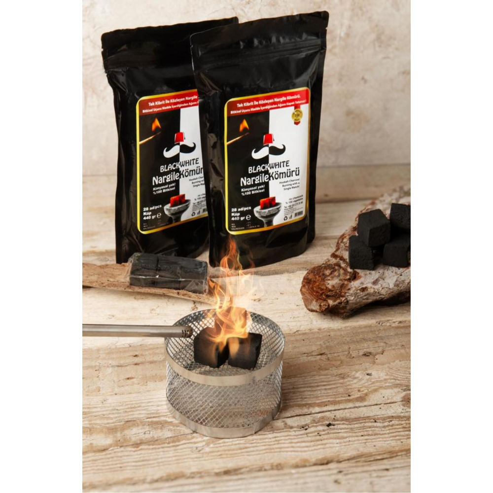 Black White Tek Kibrit Ile Közleşen Nargile,tütsü,bahur Kömürü
