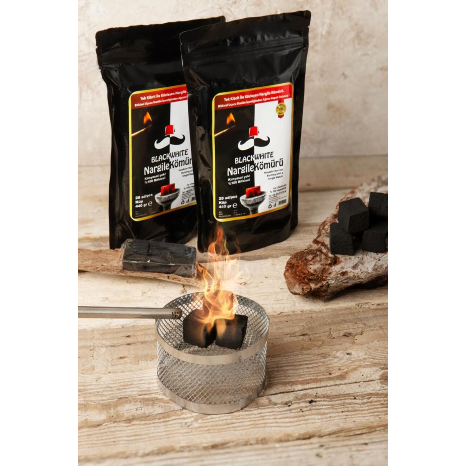 Black White Tek Kibrit Ile Közleşen Nargile,tütsü,bahur Kömürü