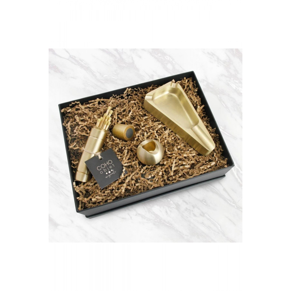 Box Brazen Döküm Prinç Puroluk & Kibritlik & Puro Standı Hediye Seti