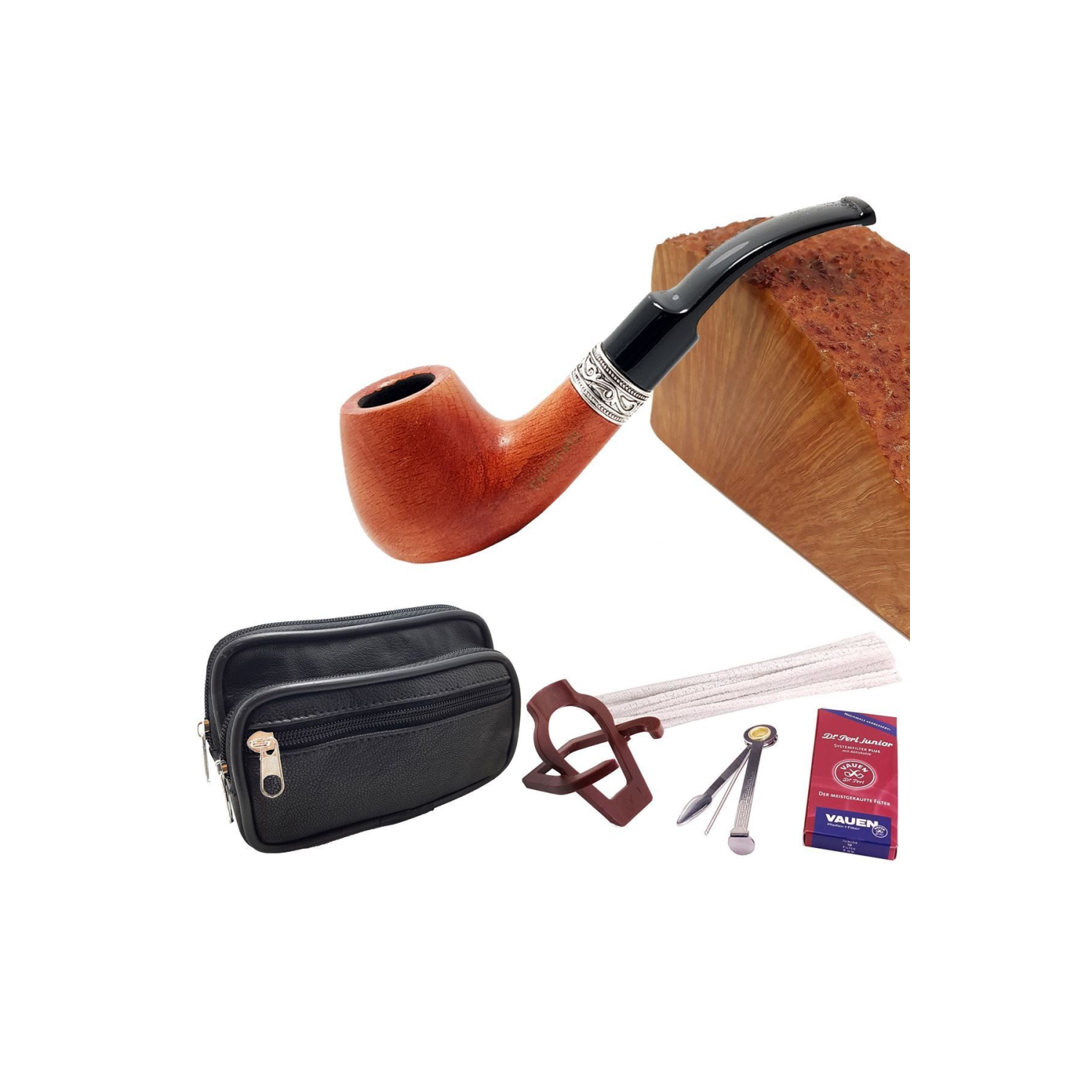 9 mm. Metal Bilezikli Ahşap Pipo Seti py66khv-takim