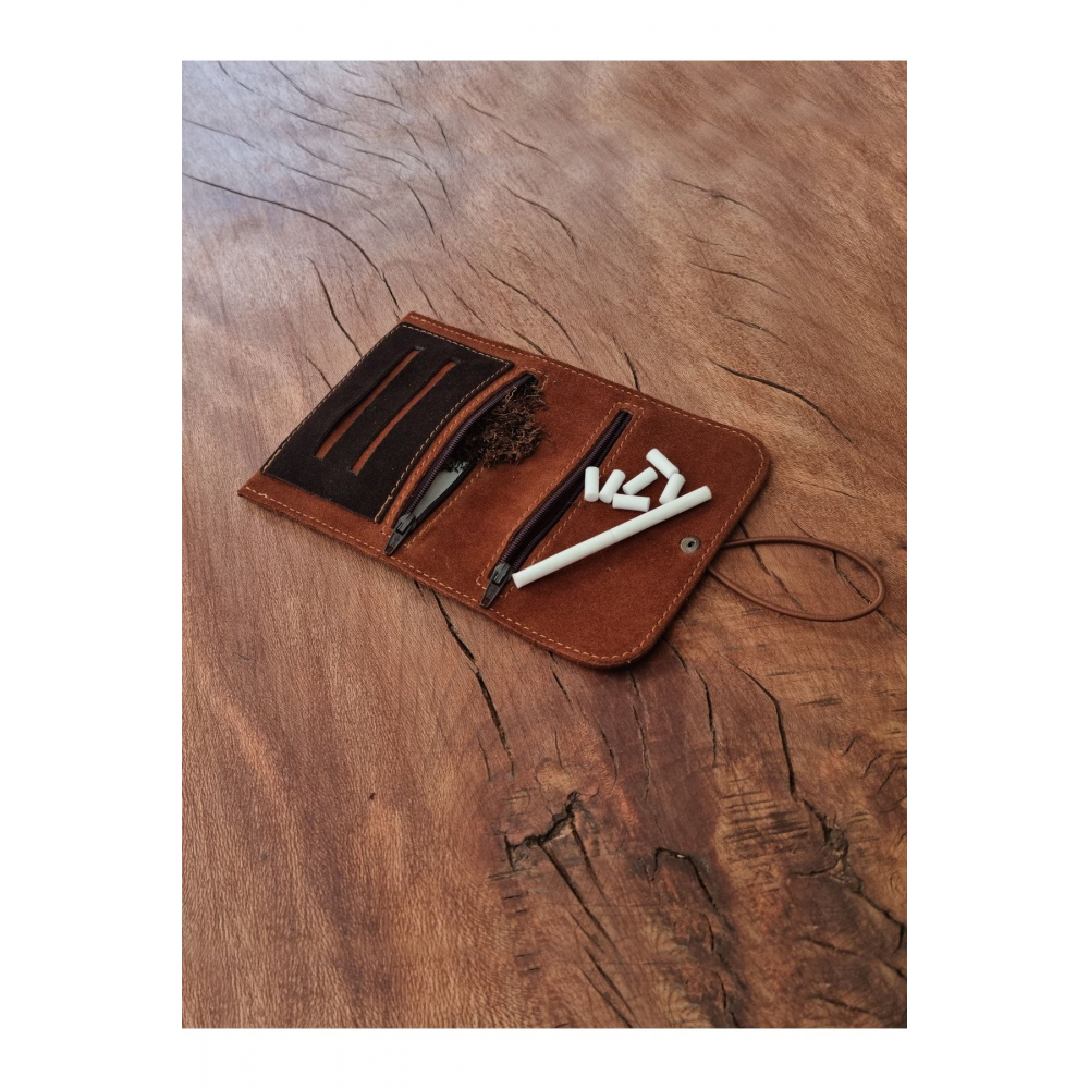 Tütün Kesesi Cüzdan Tütün Çantası Tütünlük %100 Süet Deri Taba Küçük. Açık Boyut: 13cm 19cm