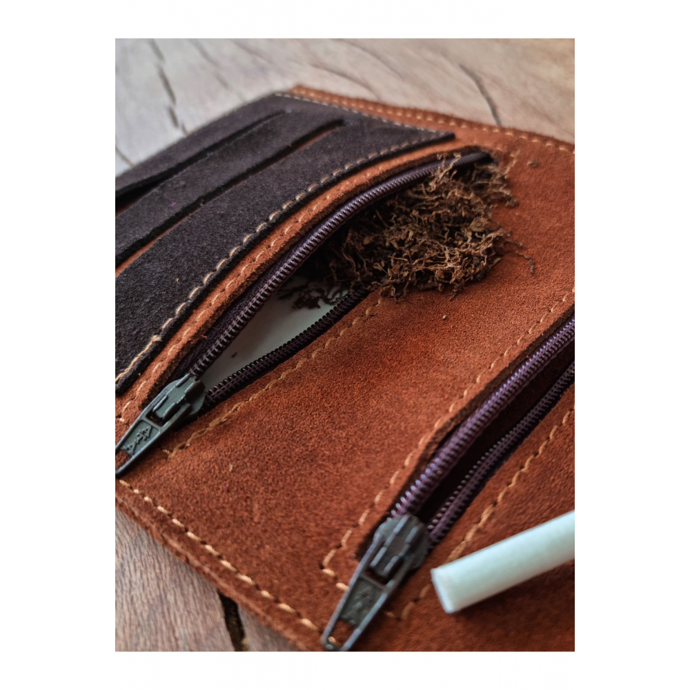 Tütün Kesesi Cüzdan Tütün Çantası Tütünlük %100 Süet Deri Taba Küçük. Açık Boyut: 13cm 19cm