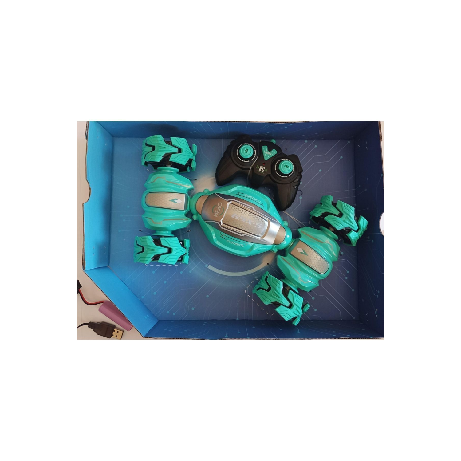 2.4ghz Full Fonksiyon Uzaktan Kumandalı Şarjlı Işıklı Su Yeşili Akrobat Drift Araba