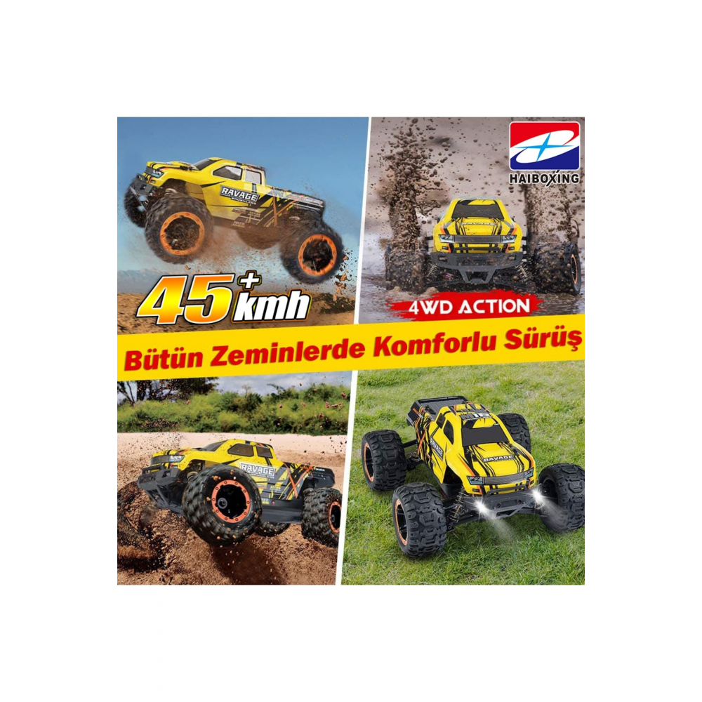 Haıboxıng Rc Uzaktan Kumandalı Model Araba 1/16 4wd Fırçasız Brushless 45 Km/h Sürat Off-road Sarı