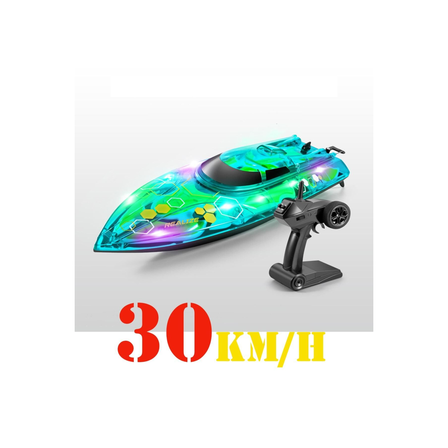 1:36 Ölçek 2.4GHz Uzaktan Kumandalı RC Sürat Teknesi 30 km/h LED Işıklı Düşük Pil Uyarı Özelliği
