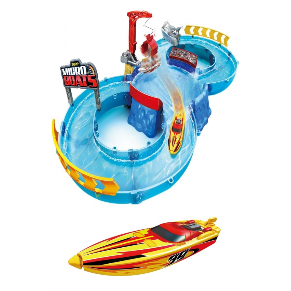 24 Parça Oyuncak Parkur 1 Adet Sürat Teknesi Micro Boats Yarış Pisti Köpek Balığı Parkur Oyun Seti