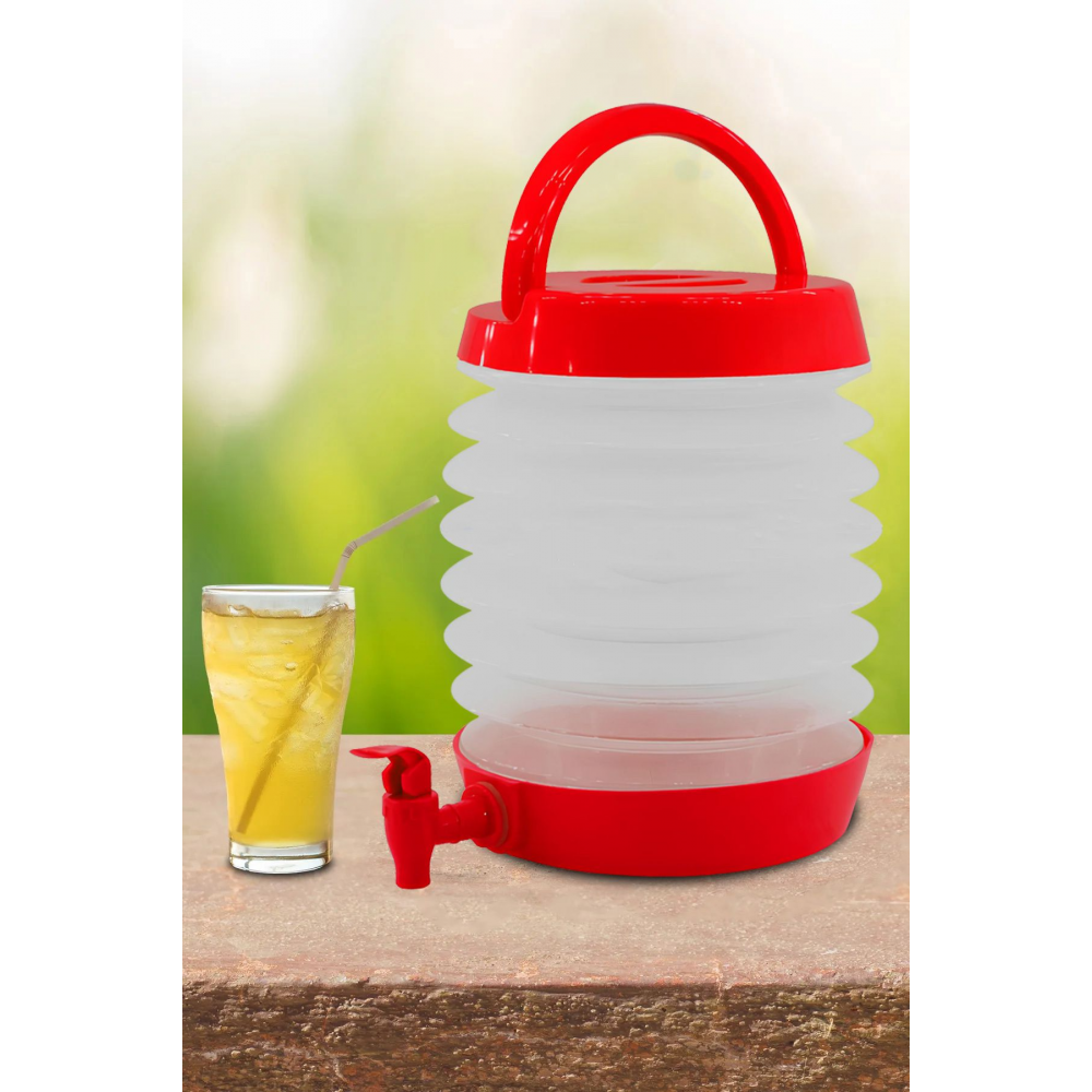 Katlanır Su Sebili Bidonu Termos Piknik Kamp Damacana Su Içecek Ayran Şişesi Çeşmeli Körüklü 5.5 Lt