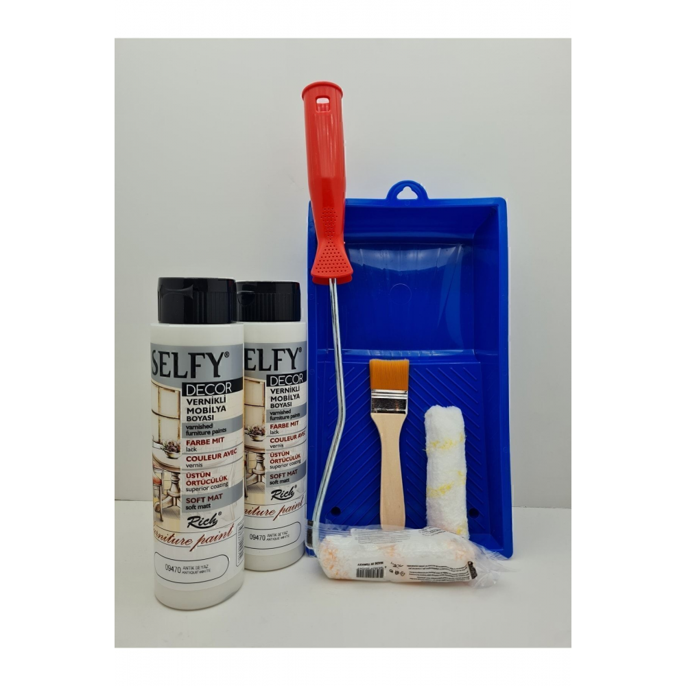 Selfy Decor 500 Cc ( 750 gr ) X (2 ADET) Antik Beyaz Kendinden Vernikli Dolap Boyama Seti