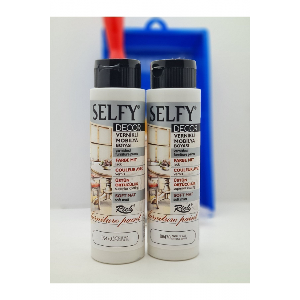 Selfy Decor 500 Cc ( 750 gr ) X (2 ADET) Antik Beyaz Kendinden Vernikli Dolap Boyama Seti