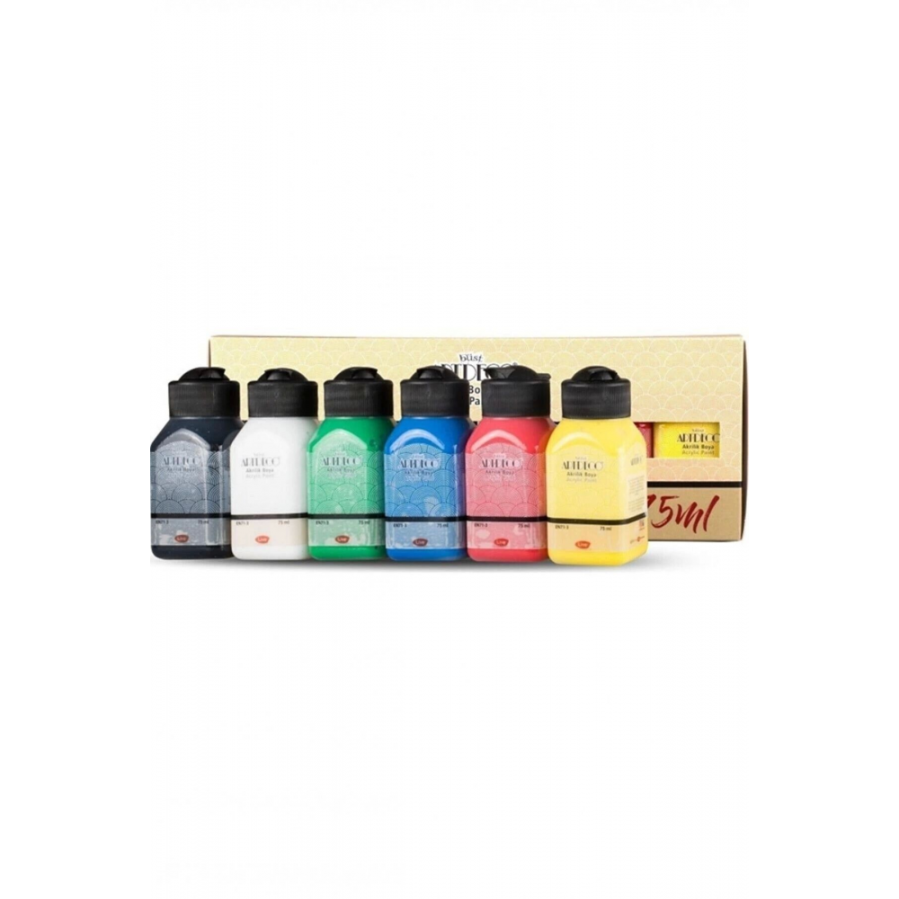6 Lı Akrilik Boya Seti 75 ml Şişler Canlı Renkler