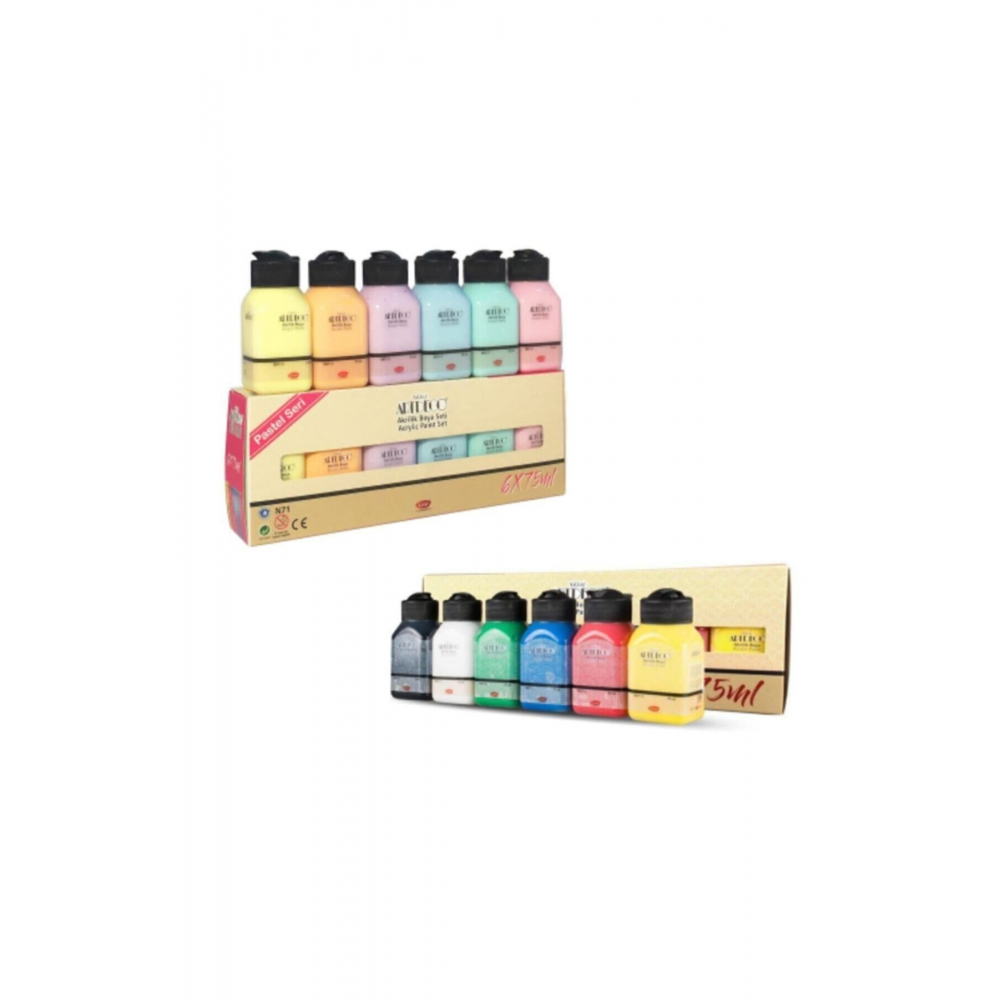 6 Pastel 6 Canlı Renk Akrilik Boya 12*75 ml Set