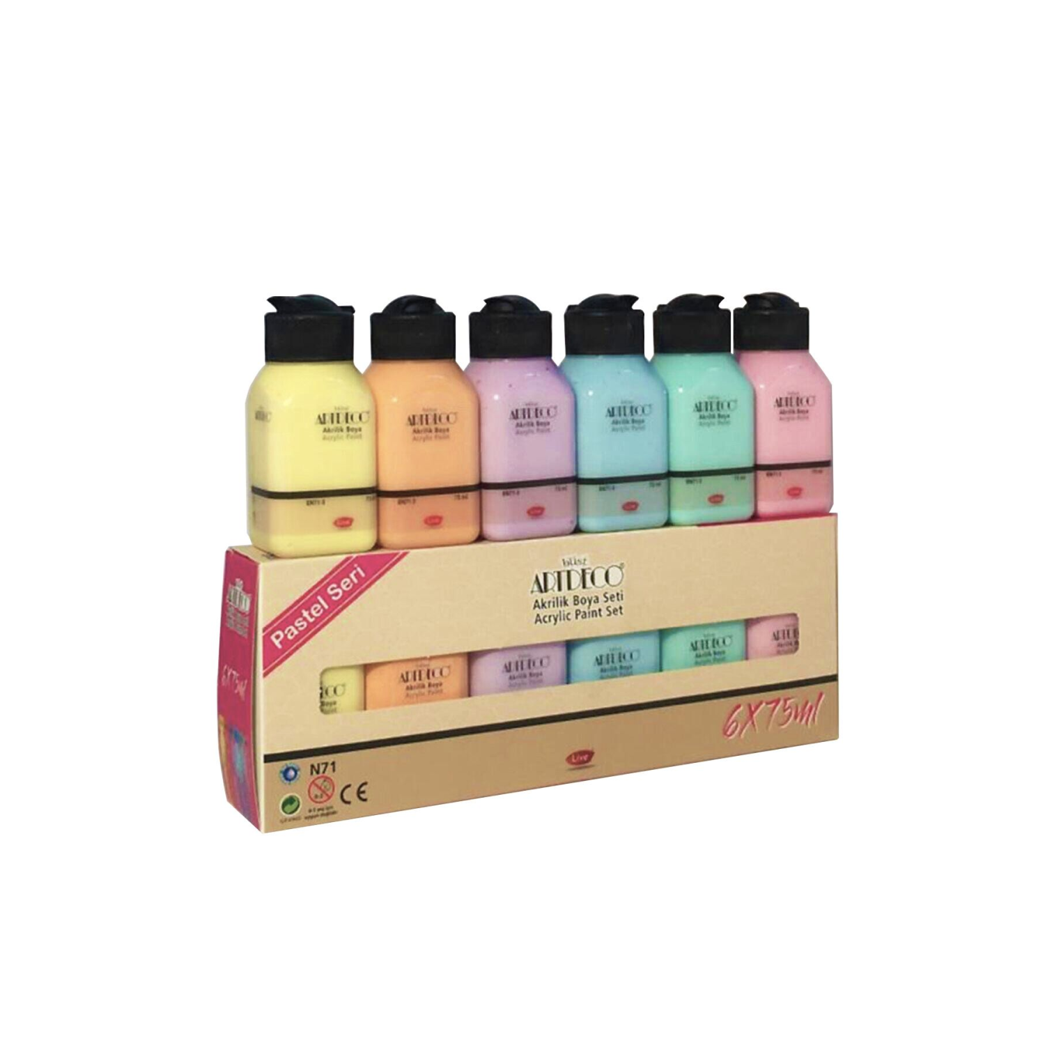 Akrilik Boya 6x75ml Pastel Renkler Lv-y-070i-as2