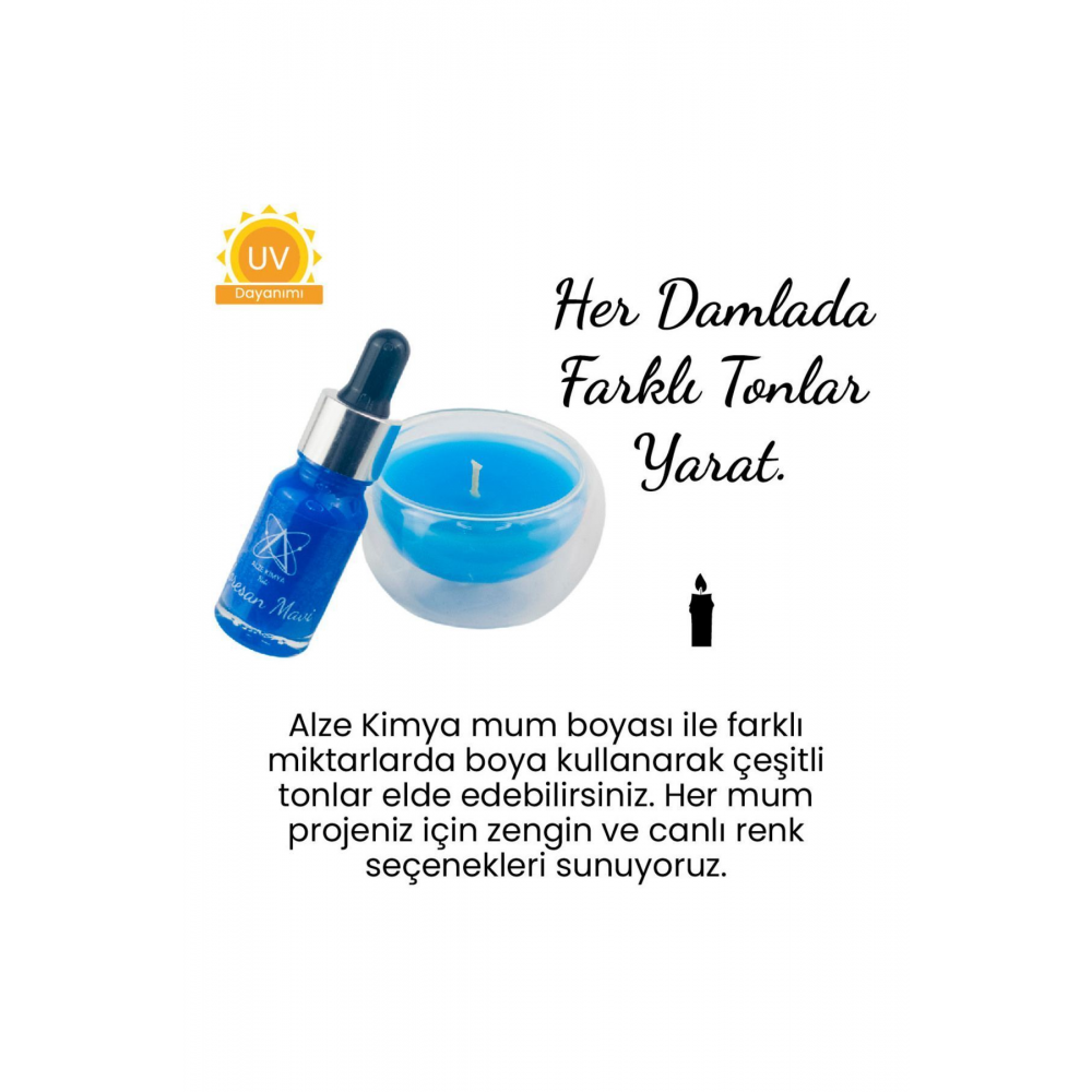 Floresan Mavi Mum Boyası 10 ml - Parafin Soya Wax Balmumu Mum Malzemeleri Için Ideal