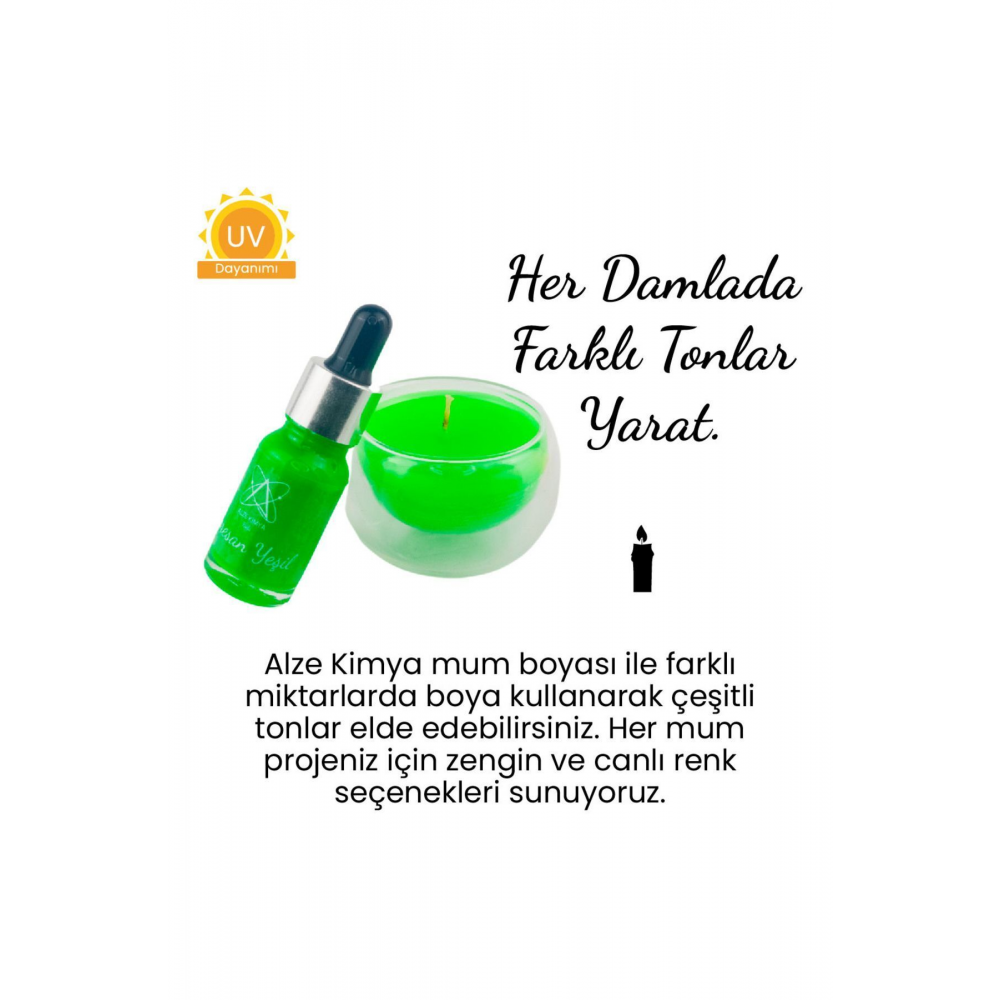 Floresan Yeşil Mum Boyası 10 ml - Parafin Soya Wax Balmumu Mum Malzemeleri Için Ideal
