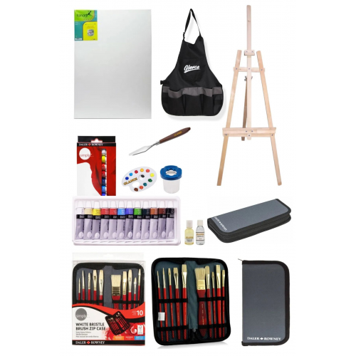 Daler Rowney Simply Yağlı Boya 12 Renk X 12 Ml 10`lu Çantalı Fırça Profesyonel Şövale Seti