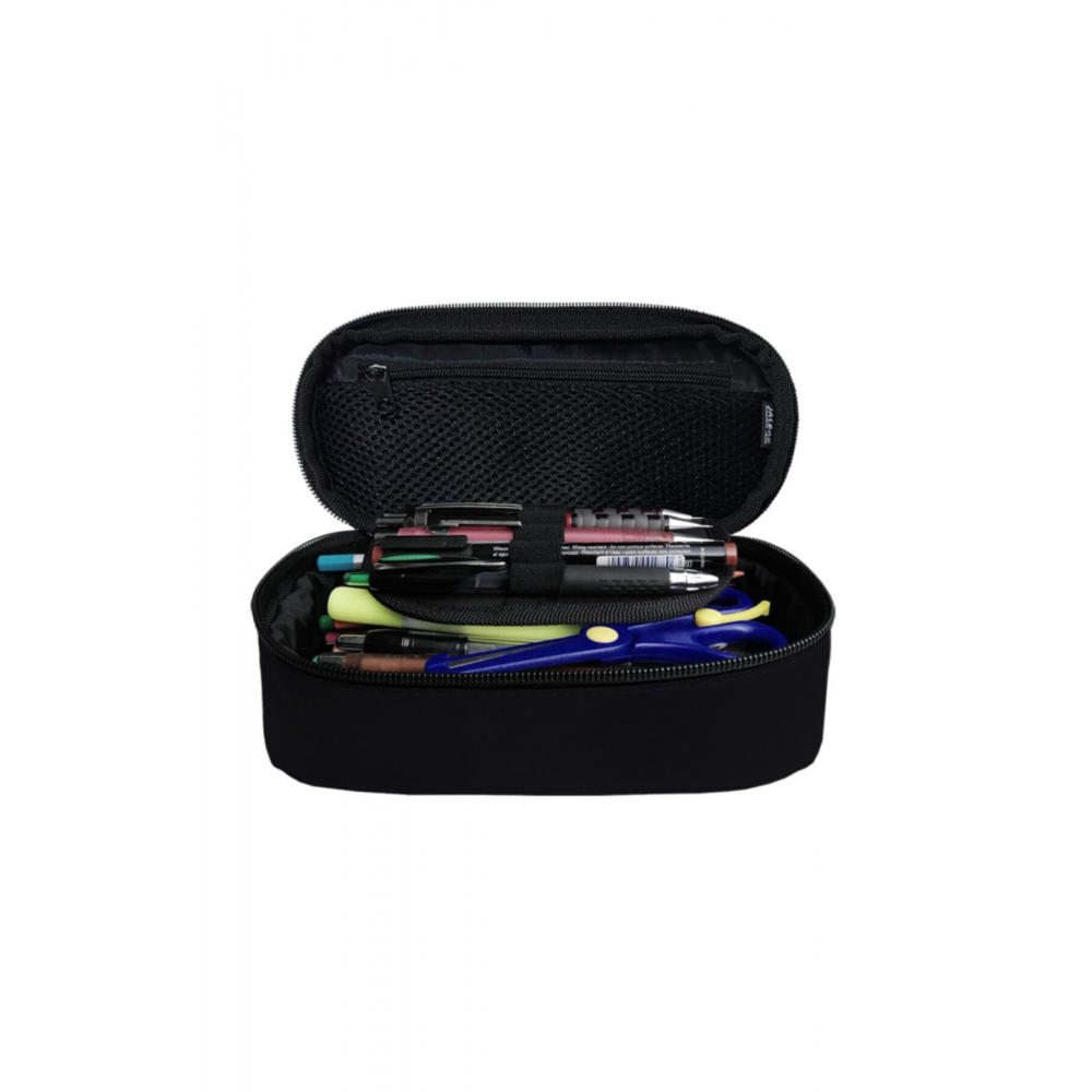 Oval Pencil Case-Oval Tip Geniş Iç Hacimli Siyah Kalem Kutusu Kalemlik