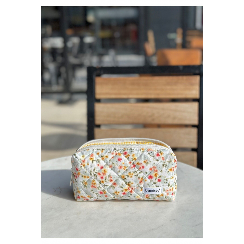 Sarı Çiçek Desenli Kalem Çantası