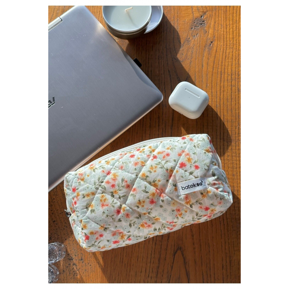 Sarı Çiçek Desenli Kalem Çantası