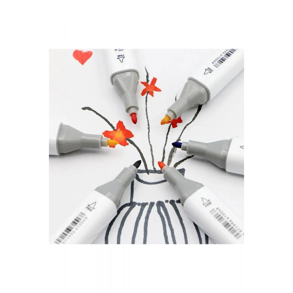 24 Li Cift Tarafli Marker Kalem Seti kutulu Keçeli Kalem Seti Profesyonel Marker Boya