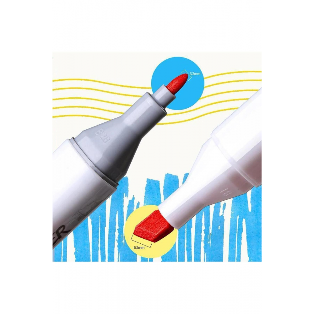 24 Li Cift Tarafli Marker Kalem Seti kutulu Keçeli Kalem Seti Profesyonel Marker Boya