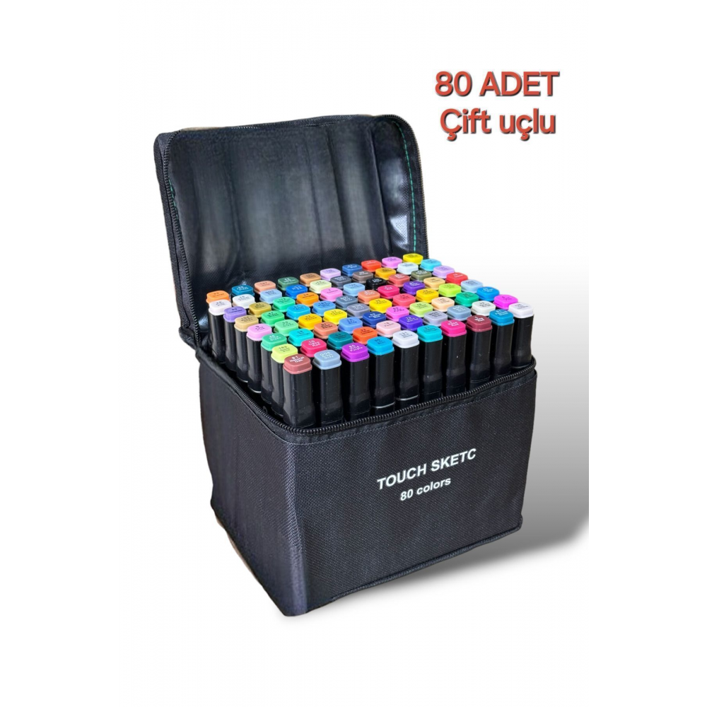 80 'li çift taraflı marker kalem seti çantalı ve standlı
