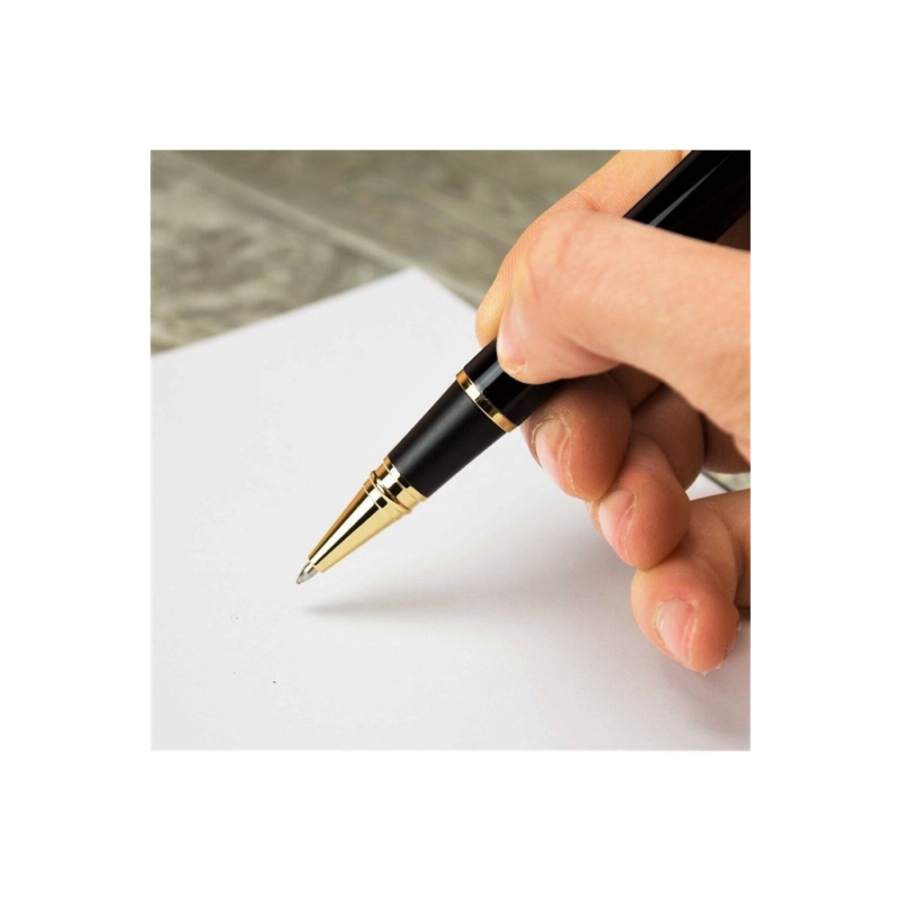 Kişiye Özel Kutulu Gold Detaylı Siyah Roller Kalem