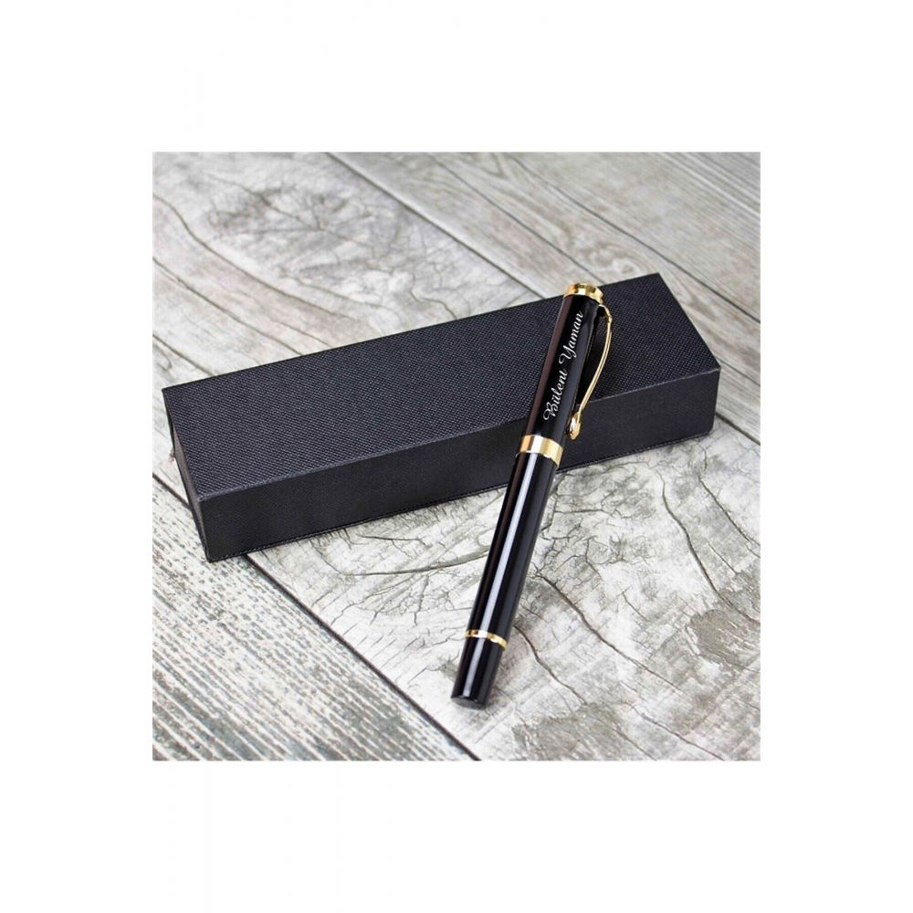 Kişiye Özel Kutulu Gold Detaylı Siyah Roller Kalem