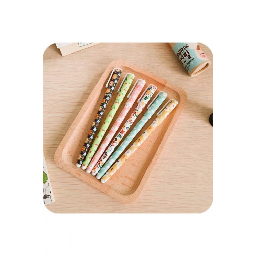 Çiçekli Renkli Kalem Seti 6lı Jel