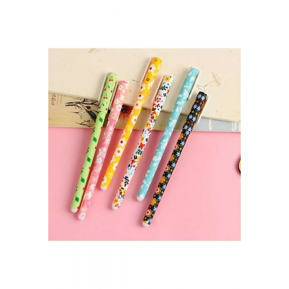 Çiçekli Renkli Kalem Seti 6lı Jel