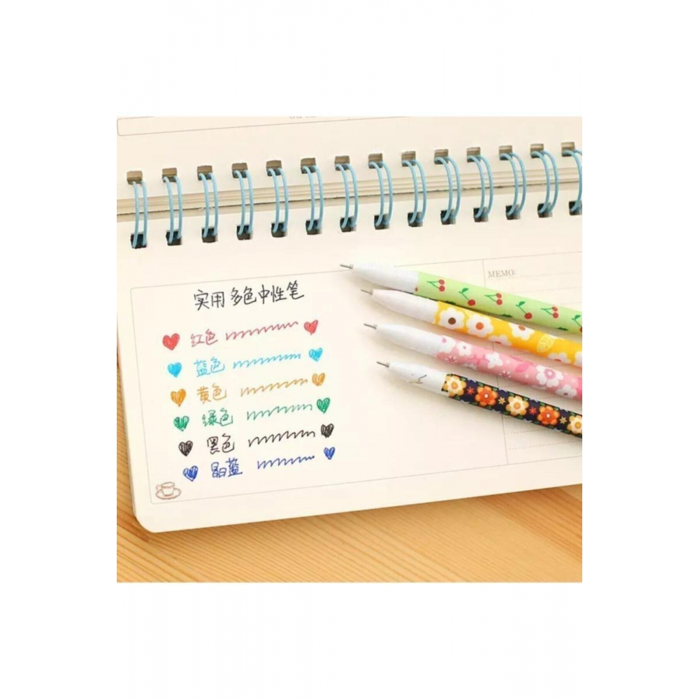 Çiçekli Renkli Kalem Seti 6lı Jel