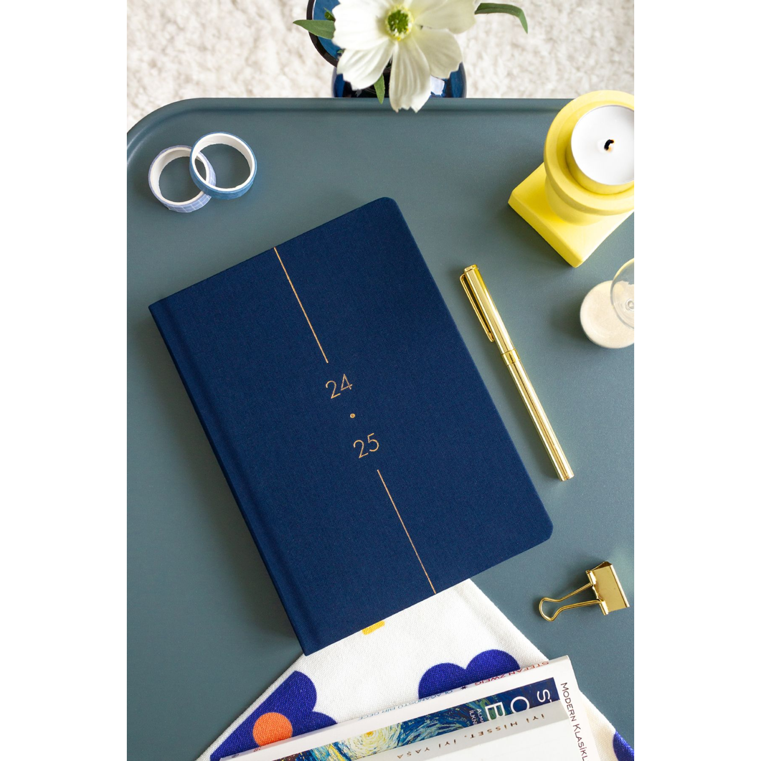 2024-2025 A5 Keten Akademik Ajanda 15x21 cm - 17 Aylık Lacivert