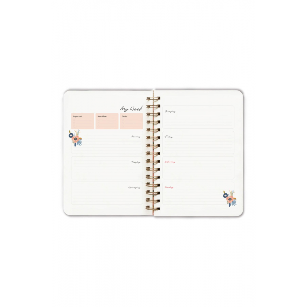 Mavi Çiçekli Ajanda Süresiz Planlayıcı Defter