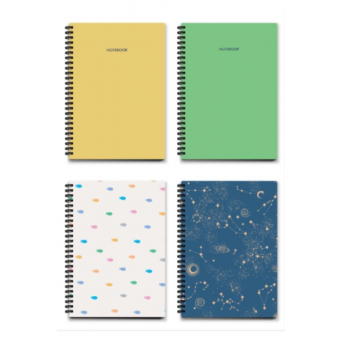 4'lü Defter Set 13,5x19,5 Cm 64 Yaprak Çizgili Karton Kapak Spiralli Defter Notebook