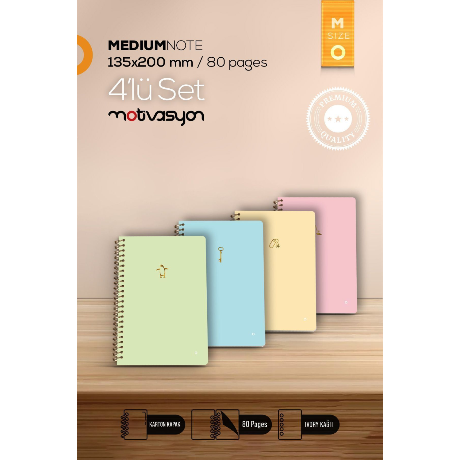 Motivasyon Defter Color Serisi Medium 4'lü Set 4 Farklı Renk Spiralli