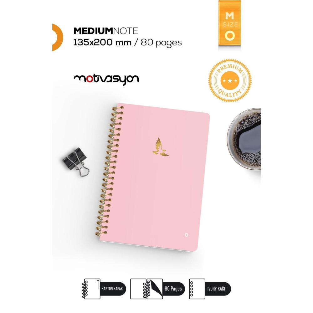 Motivasyon Defter Color Serisi Medium 4'lü Set 4 Farklı Renk Spiralli