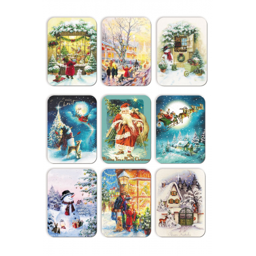 9 lu Simli Yılbaşı Kartpostal Seti Yeniyıl 9 Lu Kardan Adam Noel Baba Nostalji